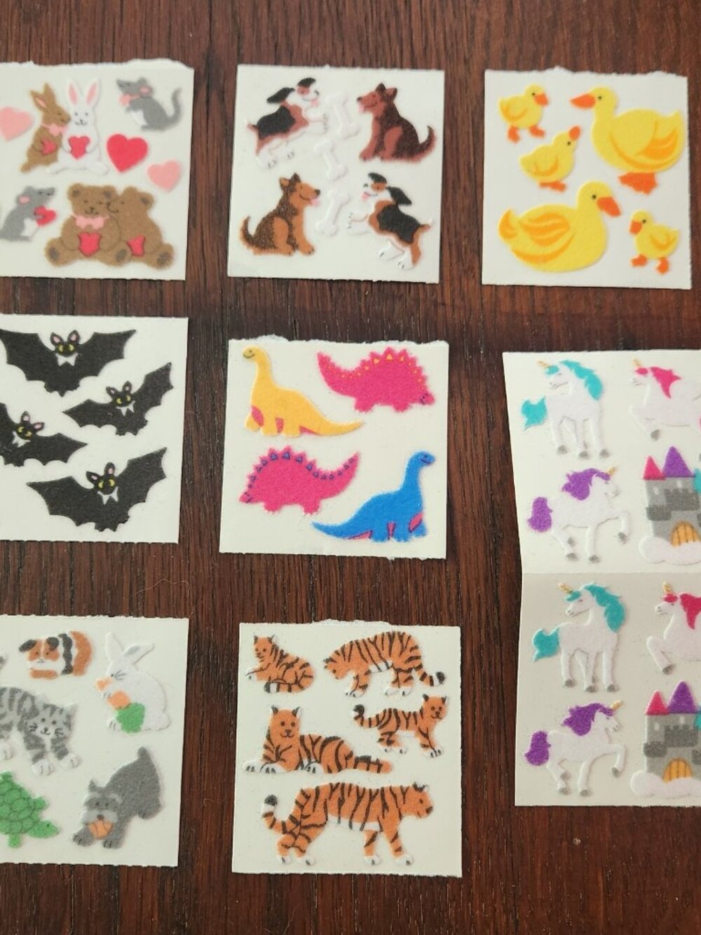 9 Sandylion Fuzzy Sticker Mod Unicorn Tiger Duck Dog Bat Dinosaur Pets Heart Lot